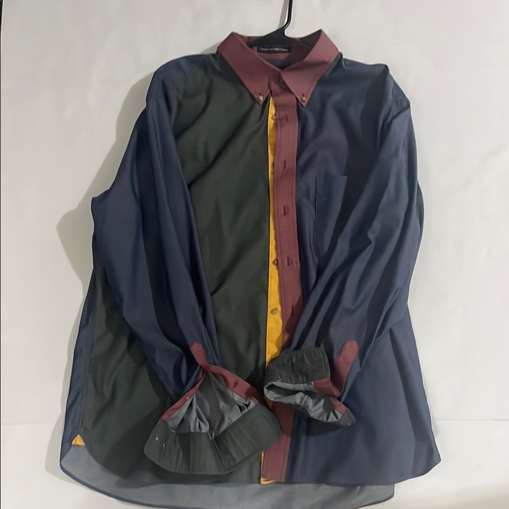 Paul Fredrick Maroon and Blue Classic Fit Shirt Long Staple Cotton Size XL
